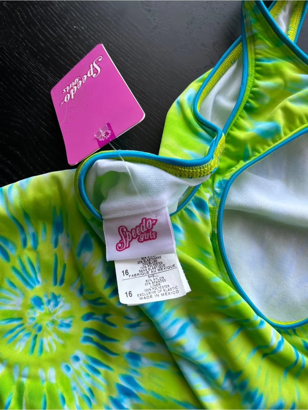 Brand New (Original $40) Speedo Girls Green Tie Dye One Piece Swimsuit Size 16